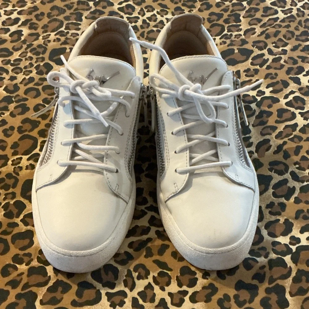 Giuseppe Zanotti Men’s White Leather Sneakers w/ Side Zippers